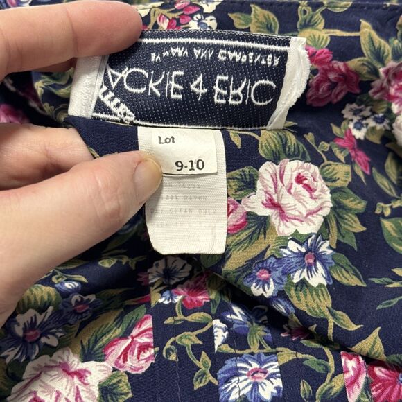 Vtg Floral Midi Dress M Petite Lace Collar Belt Modest Twee Grandma Cottage 80s - Picture 14 of 15